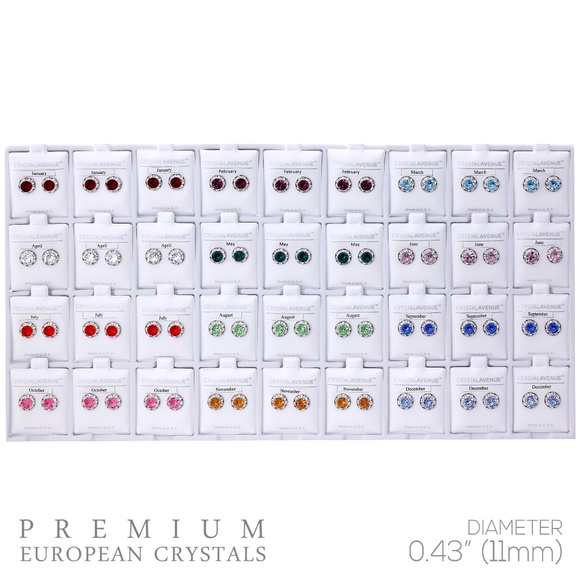 New Silver Crystal Birthstone Stud Earrings - Picture 1 of 1